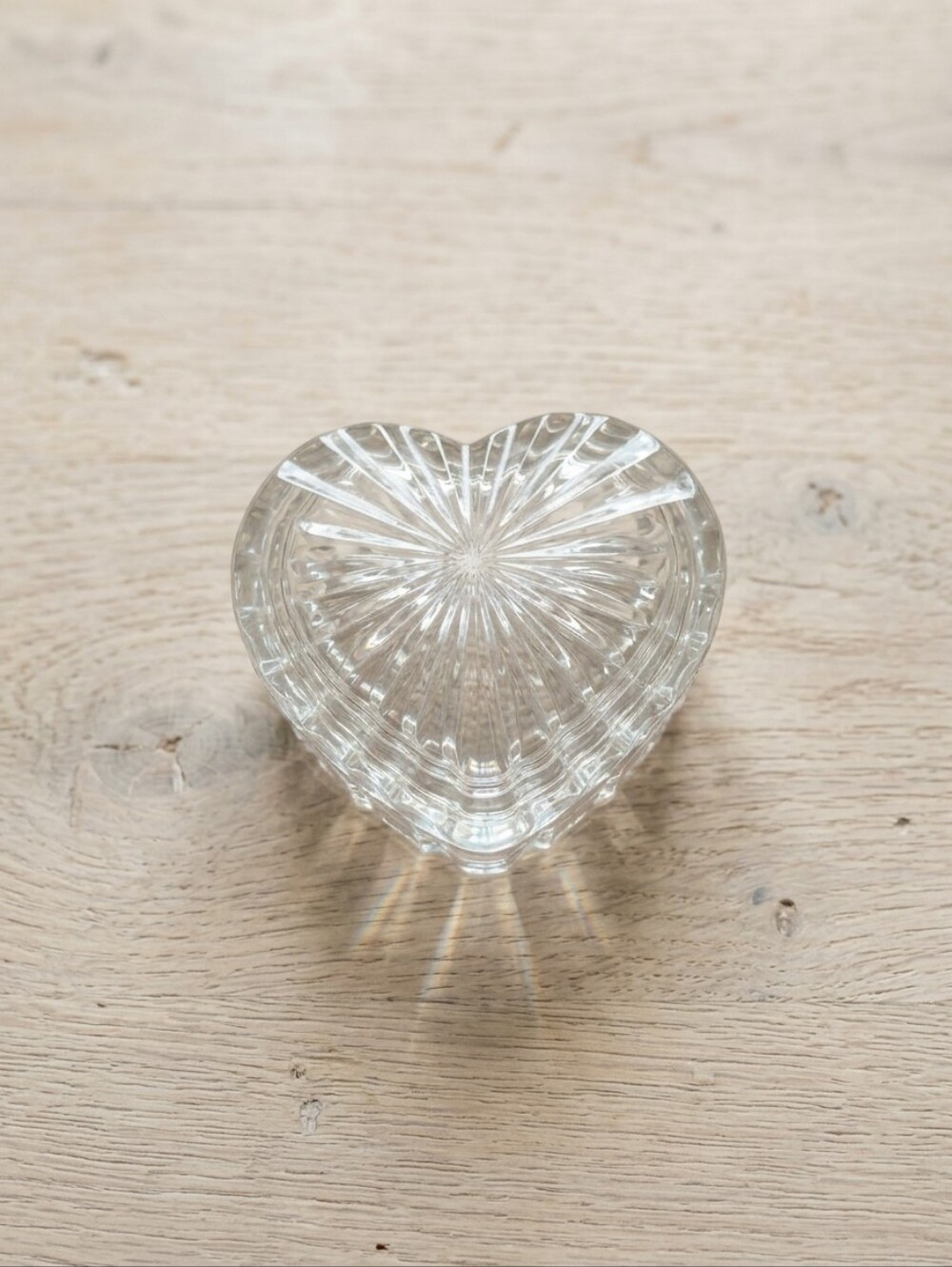 Vintage Crystal/Glass Heart Shaped Trinket Jewelry Box with Lid